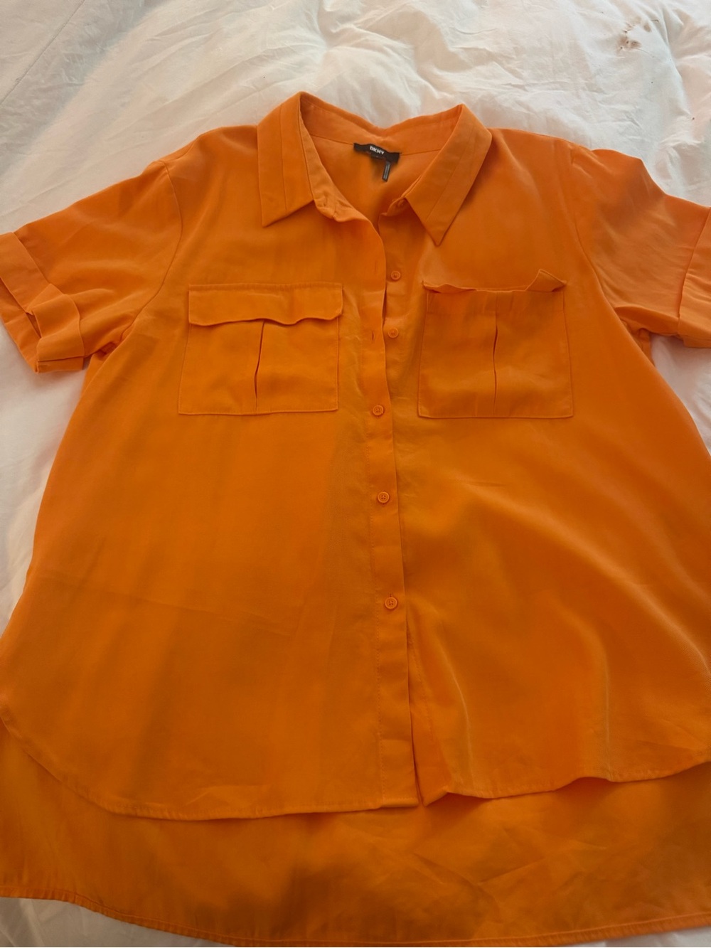 DKNY Vibrant Orange Short-Sleeve Button-Up Shirt